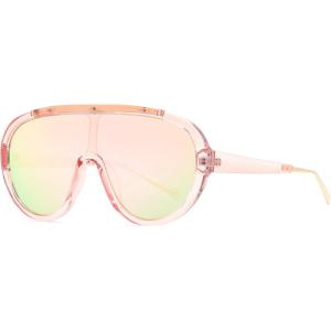 FEISEDY Sunglasses Women Oversized One Piece Frame UV400 Sun Glasses Trendy Retro Shades B2580(Pink Mirrored)