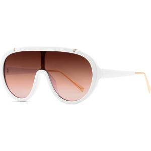 FEISEDY Sunglasses Women Oversized One Piece Frame UV400 Sun Glasses Trendy Retro Shades B2580(White)