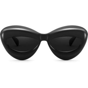 FEISEDY Sunglasses Womens, Inflated Fun Lip Shape Sun Glasses Men, Cat Eye Thick Frame for Festival Party B4126 (Black)