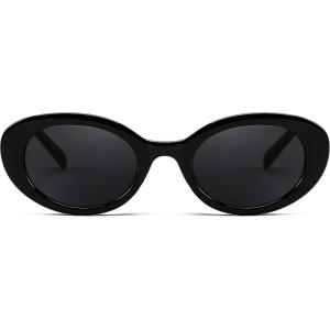 FEISEDY Sunglasses Womens, Retro Oval Cateye Sun Glasses Men, Small 90s Style B4128(Black)