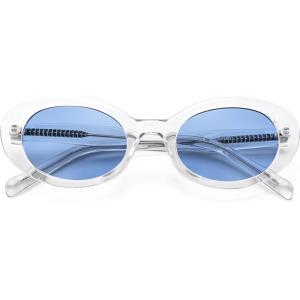 FEISEDY Sunglasses Womens, Retro Oval Cateye Sun Glasses Men, Small 90s Style B4128(Blue)