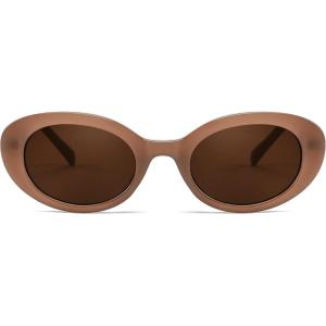 FEISEDY Sunglasses Womens, Retro Oval Cateye Sun Glasses Men, Small 90s Style B4128(Brown)