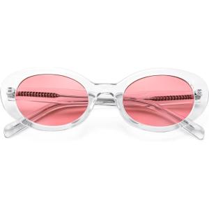FEISEDY Sunglasses Womens, Retro Oval Cateye Sun Glasses Men, Small 90s Style B4128(Pink)