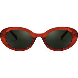 FEISEDY Sunglasses Womens, Retro Oval Cateye Sun Glasses Men, Small 90s Style B4128(Red)