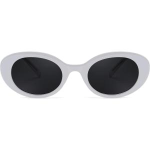 FEISEDY Sunglasses Womens, Retro Oval Cateye Sun Glasses Men, Small 90s Style B4128(White)