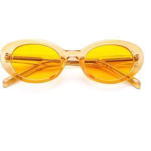 FEISEDY Sunglasses Womens, Retro Oval Cateye Sun Glasses Men, Small 90s Style B4128(Yellow)