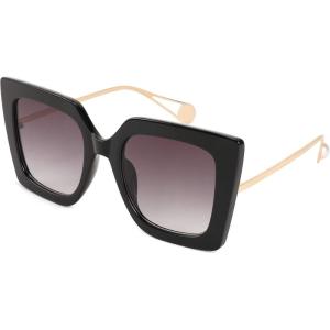 FEISEDY Sunglasses Womens Trendy, Oversized Square Shades, Pearl Inlay Cat Eye Frame UV400 Protection B2625(Black)