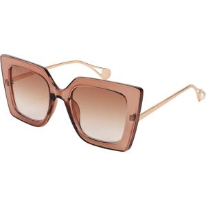 FEISEDY Sunglasses Womens Trendy, Oversized Square Shades, Pearl Inlay Cat Eye Frame UV400 Protection B2625(Champagne)