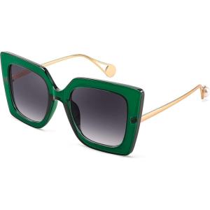 FEISEDY Sunglasses Womens Trendy, Oversized Square Shades, Pearl Inlay Cat Eye Frame UV400 Protection B2625(Clear Green)