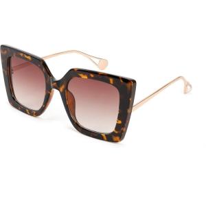 FEISEDY Sunglasses Womens Trendy, Oversized Square Shades, Pearl Inlay Cat Eye Frame UV400 Protection B2625(Leopard)