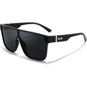 FEISEDY Sunglasses for Women Men, Fashion Mirrored Single Lens, Driving Beach Sunnies UV400 Shades B2996(Black Frame & Grey Lens)