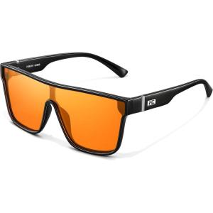 FEISEDY Sunglasses for Women Men, Fashion Mirrored Single Lens, Driving Beach Sunnies UV400 Shades B2996(Black Frame & Orange Lens)