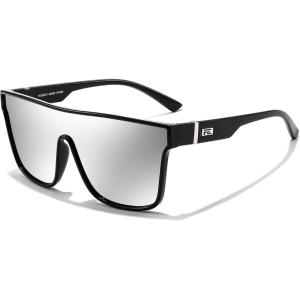 FEISEDY Sunglasses for Women Men, Fashion Mirrored Single Lens, Driving Beach Sunnies UV400 Shades B2996(Black Frame & Silver Lens)