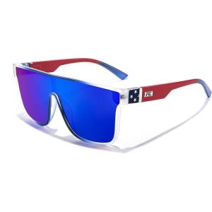 FEISEDY Sunglasses for Women Men, Fashion Mirrored Single Lens, Driving Beach Sunnies UV400 Shades B2996(Transparent Blue Frame & Blue Mirror Lens)