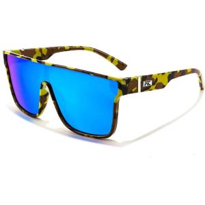 FEISEDY Sunglasses for Women Men, Fashion Mirrored Single Lens, Driving Beach Sunnies UV400 Shades B2996(Yellow Camouflage Frame & Blue Mirrored Lens)