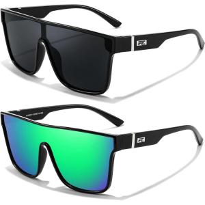 FEISEDY Sunglasses for Women Men, Fashion Mirrored Single Lens, Driving Beach Sunnies UV400 Shades B2996(Z2pack(black Frame & Grey Lens+black Frame & Green Mirror Lens))