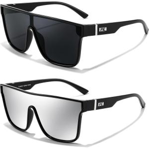FEISEDY Sunglasses for Women Men, Fashion Mirrored Single Lens, Driving Beach Sunnies UV400 Shades B2996(Z2pack(black Frame & Grey Lens+black Frame & Silver Lens))