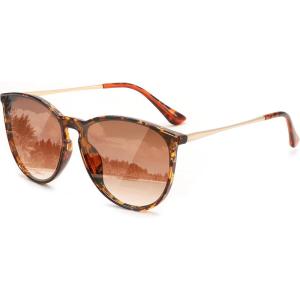 FEISEDY Sunglasses for Women Men Retro Round Cateye Designer Cute Mirrored UV Protection Lens B0210(Leopard – Gradual Tea)