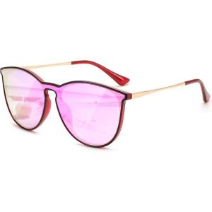 FEISEDY Sunglasses for Women Men Retro Round Cateye Designer Cute Mirrored UV Protection Lens B0210(Red – Purple Revo)