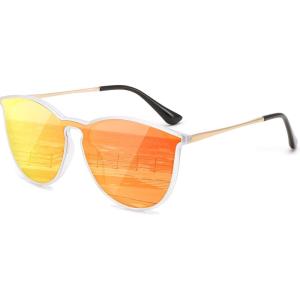 FEISEDY Sunglasses for Women Men Retro Round Cateye Designer Cute Mirrored UV Protection Lens B0210(Transparent – Red Revo)