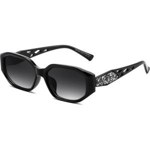 FEISEDY Sunglasses for Women Men, Retro Trendy Shiny Style, Small Narrow Rectangle Shades, UV400 B0247(Black & Gradual Grey)