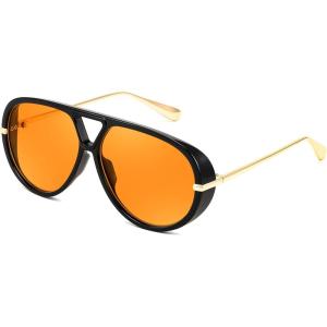 FEISEDY Trendy Oversized Aviator Sunglasses for Women Men Retro Big Round Shield Sun Glasses B4181(Black/Orange)