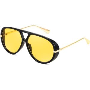 FEISEDY Trendy Oversized Aviator Sunglasses for Women Men Retro Big Round Shield Sun Glasses B4181(Black/Yellow)