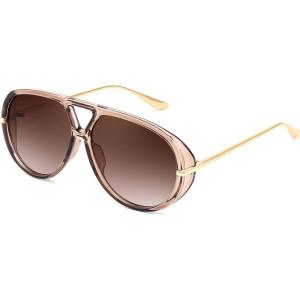 FEISEDY Trendy Oversized Aviator Sunglasses for Women Men Retro Big Round Shield Sun Glasses B4181(Champagne)