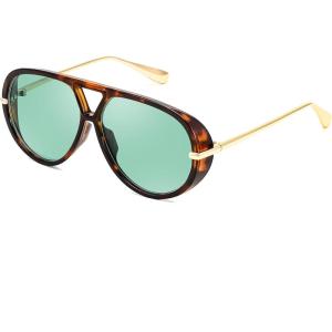 FEISEDY Trendy Oversized Aviator Sunglasses for Women Men Retro Big Round Shield Sun Glasses B4181(Tortoise/Green)