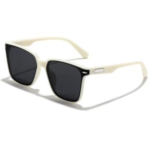 FEISEDY Trendy Oversized Square Sunglasses for Women Men Luxury Curved Lens Sun Glasses UV400 B0099(White Frame & Grey Lens)