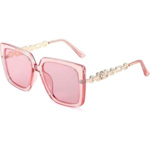 FEISEDY Trendy Polarized Cateye Sunglasses Womens Vintage Oversized Square Sunglasses UV400 Protection B0003(Clear Pink Frame Pink Lens)