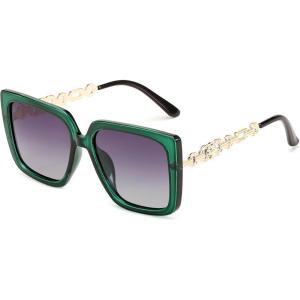 FEISEDY Trendy Polarized Cateye Sunglasses Womens Vintage Oversized Square Sunglasses UV400 Protection B0003(Dark Green Frame Gradient Grey Lens)