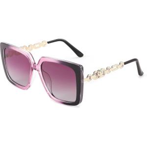 FEISEDY Trendy Polarized Cateye Sunglasses Womens Vintage Oversized Square Sunglasses UV400 Protection B0003(Gradient Purple Frame Purple Lens)