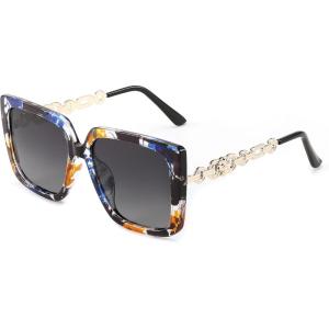 FEISEDY Trendy Polarized Cateye Sunglasses Womens Vintage Oversized Square Sunglasses UV400 Protection B0003(Marble Pattern Frame Gradient Grey Lens)