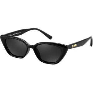 FEISEDY Trendy Polarized Cateye Sunglasses for Women Men Retro Rectangle Narrow Sunnies B4176(Black)