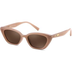 FEISEDY Trendy Polarized Cateye Sunglasses for Women Men Retro Rectangle Narrow Sunnies B4176(Caramel)