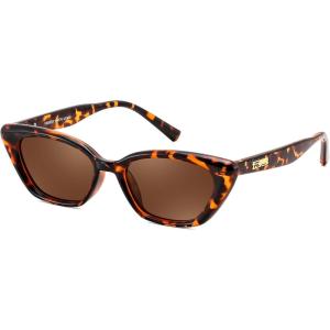 FEISEDY Trendy Polarized Cateye Sunglasses for Women Men Retro Rectangle Narrow Sunnies B4176(Tortoise Frame/Brown Lens)