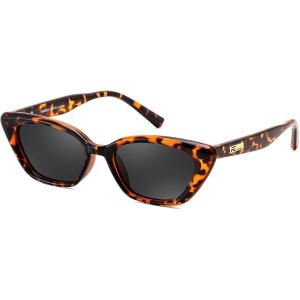 FEISEDY Trendy Polarized Cateye Sunglasses for Women Men Retro Rectangle Narrow Sunnies B4176(Tortoise Frame/Grey Lens)