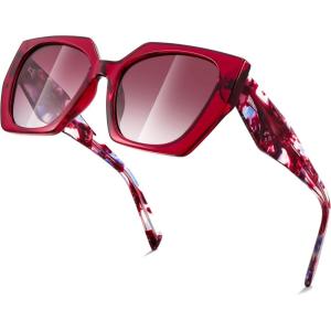 FEISEDY Trendy Polarized Sunglasses, Oversized Irregular TR Frame for Women Men, Retro Shades UV400 B0016(001 Rubber Plate Ruby)
