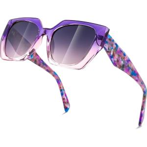 FEISEDY Trendy Polarized Sunglasses, Oversized Irregular TR Frame for Women Men, Retro Shades UV400 B0016(002 Rubber Plate Amethyst)