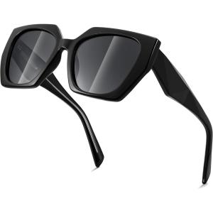 FEISEDY Trendy Polarized Sunglasses, Oversized Irregular TR Frame for Women Men, Retro Shades UV400 B0016(003 Obsidian)