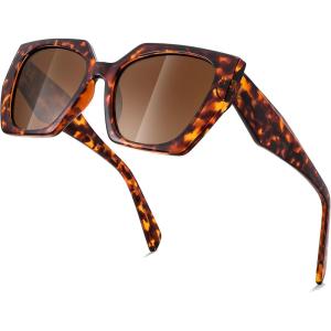 FEISEDY Trendy Polarized Sunglasses, Oversized Irregular TR Frame for Women Men, Retro Shades UV400 B0016(006 Leopard)