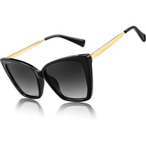 FEISEDY Trendy Polarized Women Sunglasses, Retro Womens Square Cat Eye Sun Glasses B4134(Black)