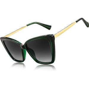 FEISEDY Trendy Polarized Women Sunglasses, Retro Womens Square Cat Eye Sun Glasses B4134(Dark Green)