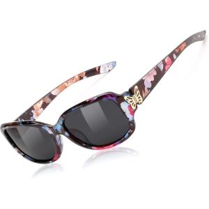 FEISEDY Trendy Polarized Y2K Sunglasses Wrap Around Butterfly Design Fashion Sunnies UV400 Protection B0078(005 Floral Frame)