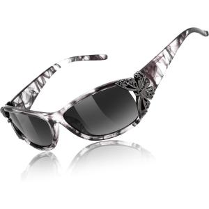 FEISEDY Trendy Polarized Y2K Sunglasses Wrap Around Butterfly Design Fashion Sunnies UV400 Protection B0078(Gray Leopard Frame & Gradual Grey Lens)