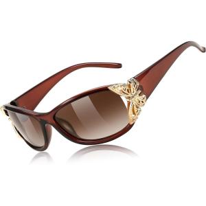FEISEDY Trendy Polarized Y2K Sunglasses Wrap Around Butterfly Design Fashion Sunnies UV400 Protection B0078(Tea Frame & Gradual Tea Lens)