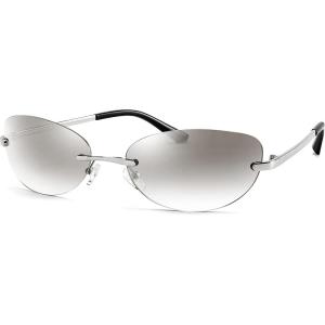 FEISEDY Trendy Rimless Oval Sunglasses for Women Men Retro 90s Eyewear Frame Y2K Glasses B2393(002 Silver Frame | Clear Silver Lens)
