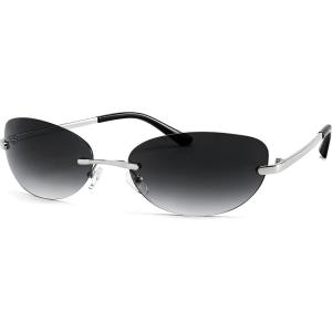 FEISEDY Trendy Rimless Oval Sunglasses for Women Men Retro 90s Eyewear Frame Y2K Glasses B2393(003 Grey Frame | Gradient Grey Lens)