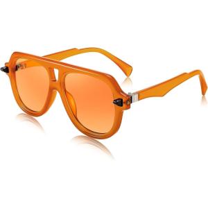 FEISEDY Vintage 70s Aviator Sunglasses Men Women Classic Retro Trendy Large Frame UV400 Sun Glasses B0030(Orange)